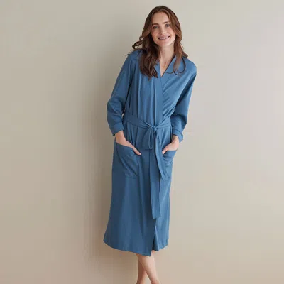 The Company Store Pima Cotton Kimono Robe In Blue Denim