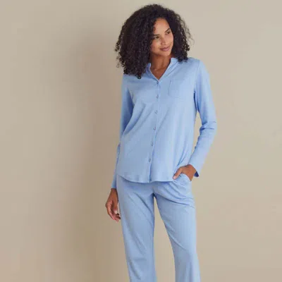 The Company Store Pima Cotton Women's Button-down Pajama Set In Blue