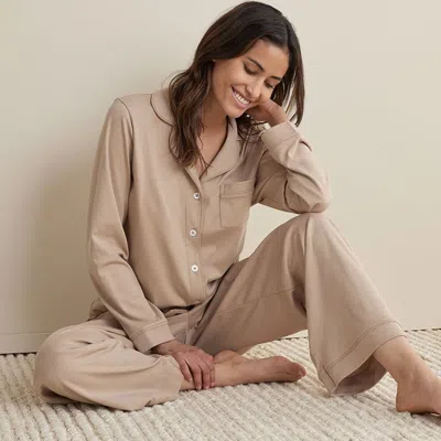 The Company Store Pima Cotton Women's Button-down Pajama Set In Beige/brown