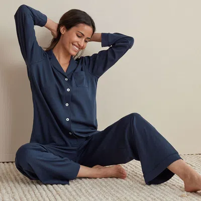 The Company Store Pima Cotton Women's Button-down Pajama Set In Blue