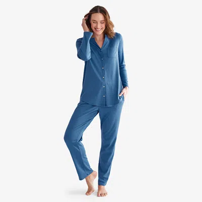 The Company Store Pima Cotton Women's Button-down Pajama Set In Blue Denim