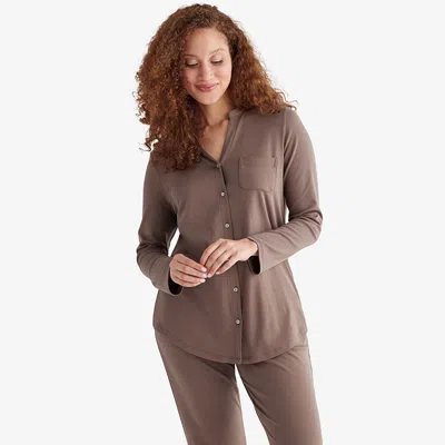 The Company Store Pima Cotton Women's Button-down Pajama Set In Brown