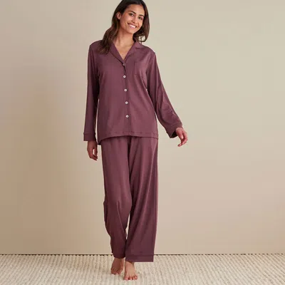 The Company Store Pima Cotton Women's Button-down Pajama Set In Purple/red