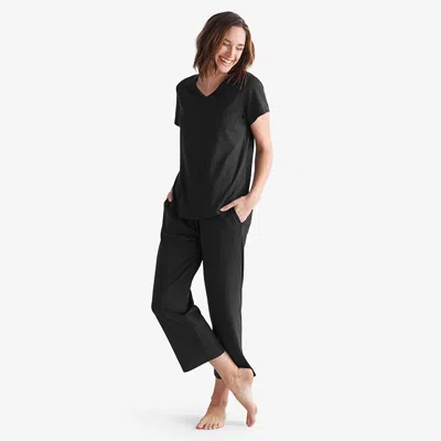 The Company Store Pima Cotton Women's Cropped Pajama Set In Black