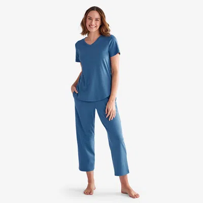 The Company Store Pima Cotton Women's Cropped Pajama Set In Blue Denim