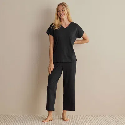 The Company Store Pima Cotton Women's Cropped Pants Pajama Set In Black