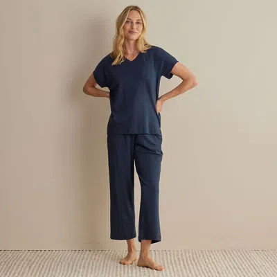 The Company Store Pima Cotton Women's Cropped Pants Pajama Set In Blue