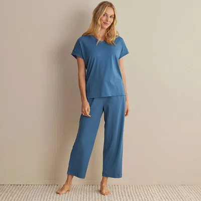 The Company Store Pima Cotton Women's Cropped Pants Pajama Set In Blue Denim