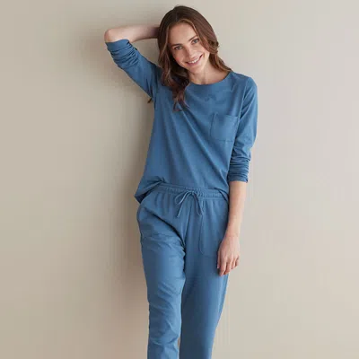 The Company Store Pima Cotton Women's Jogger Pants Pajama Set In Blue Denim