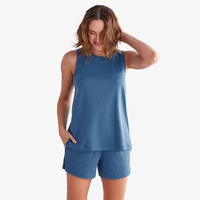 The Company Store Pima Pajama Short Set In Blue Denim