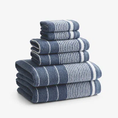 The Company Store Plush Spa Stripe 6-piece Bath Set In Blue