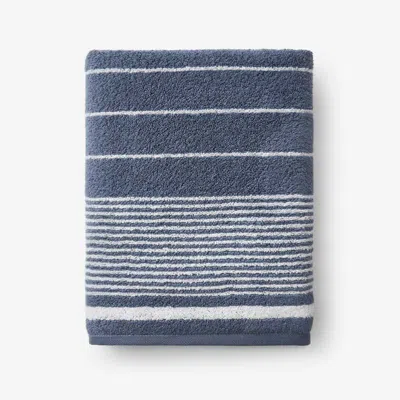 The Company Store Plush Spa Stripe Bath Towel In Blue