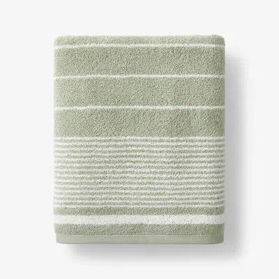 The Company Store Plush Spa Stripe Bath Towel In Green