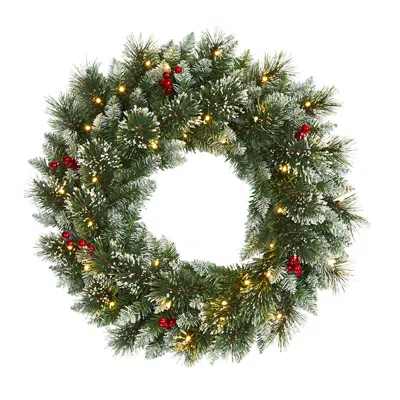 The Company Store Pre-lit Frosted Swiss Pine Wreath In Green