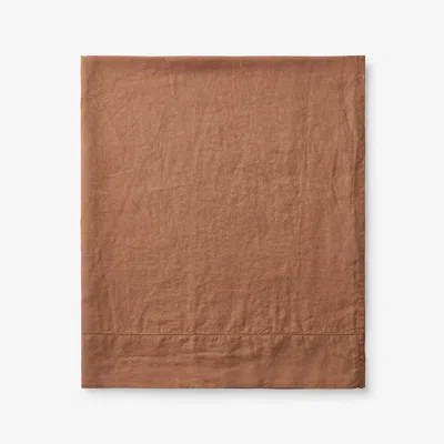 The Company Store Premium Breathable Relaxed Linen Solid Flat Bed Sheet In Orange/coral