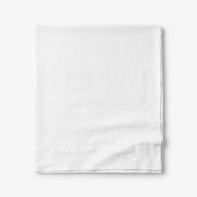 The Company Store Premium Breathable Relaxed Linen Solid Flat Bed Sheet In White