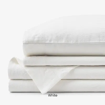 The Company Store Premium Breathable Washed Linen Solid Bed Sheet Set In Beige/blue/multi