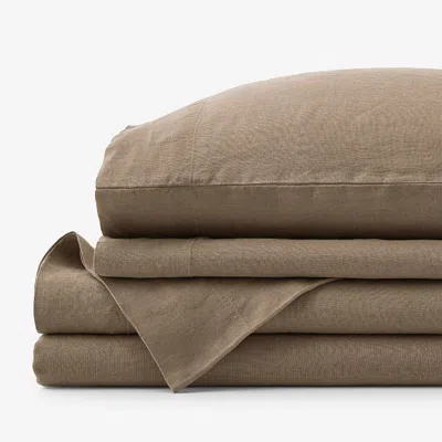 The Company Store Premium Breathable Washed Linen Solid Bed Sheet Set In Brown
