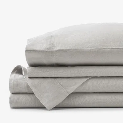 The Company Store Premium Breathable Washed Linen Solid Bed Sheet Set In Light Gray