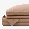The Company Store Premium Breathable Washed Linen Solid Bed Sheet Set In Orange/coral