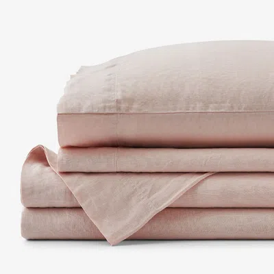 The Company Store Premium Breathable Washed Linen Solid Bed Sheet Set In Pink