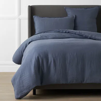 The Company Store Premium Breathable Washed Linen Solid Duvet Cover In Denim Blue