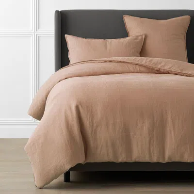 The Company Store Premium Breathable Washed Linen Solid Duvet Cover In Orange/coral