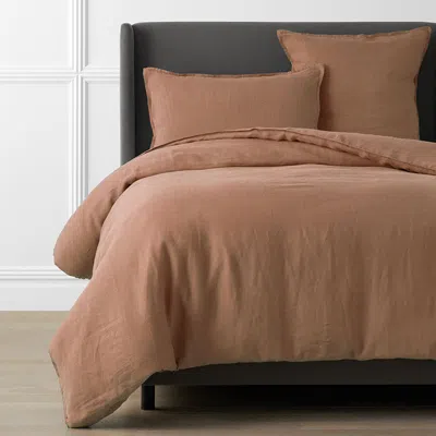 The Company Store Premium Breathable Washed Linen Solid Duvet Cover In Terracotta Orange