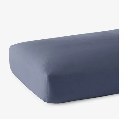 The Company Store Premium Breathable Washed Linen Solid Fitted Bed Sheet In Denim Blue