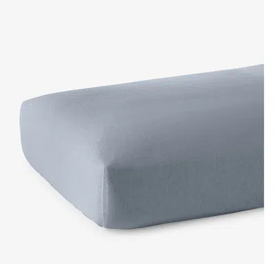 The Company Store Premium Breathable Washed Linen Solid Fitted Bed Sheet In Dusty Blue