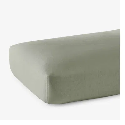 The Company Store Premium Breathable Washed Linen Solid Fitted Bed Sheet In Moss Green
