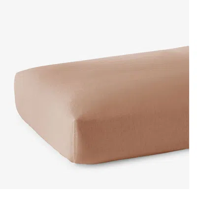 The Company Store Premium Breathable Washed Linen Solid Fitted Bed Sheet In Orange/coral
