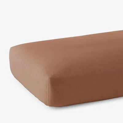 The Company Store Premium Breathable Washed Linen Solid Fitted Bed Sheet In Terracotta Orange