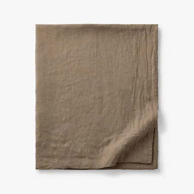 The Company Store Premium Breathable Washed Linen Solid Flat Bed Sheet In Brown