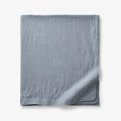 The Company Store Premium Breathable Washed Linen Solid Flat Bed Sheet In Dusty Blue