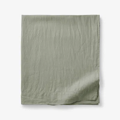 The Company Store Premium Breathable Washed Linen Solid Flat Bed Sheet In Moss Green