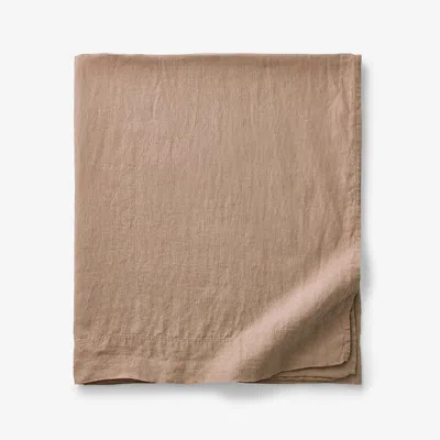 The Company Store Premium Breathable Washed Linen Solid Flat Bed Sheet In Orange/coral