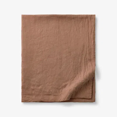 The Company Store Premium Breathable Washed Linen Solid Flat Bed Sheet In Terracotta Orange