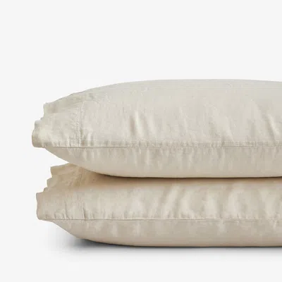 The Company Store Premium Breathable Washed Linen Solid Pillowcase Set In Beige