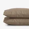 The Company Store Premium Breathable Washed Linen Solid Pillowcase Set In Brown