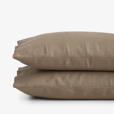 The Company Store Premium Breathable Washed Linen Solid Pillowcase Set In Brown