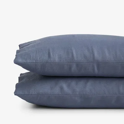 The Company Store Premium Breathable Washed Linen Solid Pillowcase Set In Denim Blue