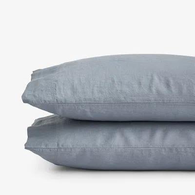 The Company Store Premium Breathable Washed Linen Solid Pillowcase Set In Dusty Blue