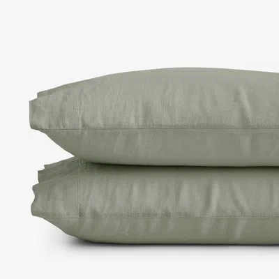 The Company Store Premium Breathable Washed Linen Solid Pillowcase Set In Moss Green