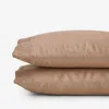 The Company Store Premium Breathable Washed Linen Solid Pillowcase Set In Orange/coral