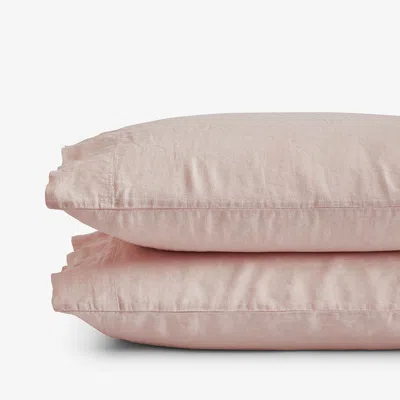 The Company Store Premium Breathable Washed Linen Solid Pillowcase Set In Pink