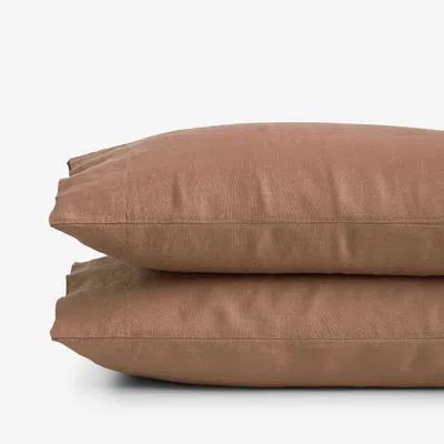 The Company Store Premium Breathable Washed Linen Solid Pillowcase Set In Terracotta Orange