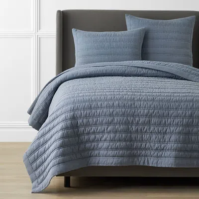 The Company Store Premium Breathable Washed Linen Solid Quilt In Blue Stone