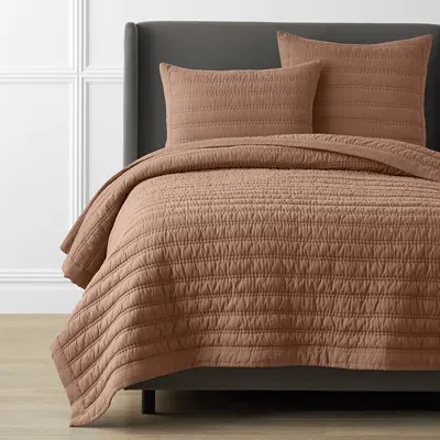 The Company Store Premium Breathable Washed Linen Solid Quilt In Orange/coral