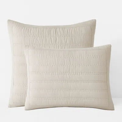 The Company Store Premium Breathable Washed Linen Solid Quilted Sham In Beige